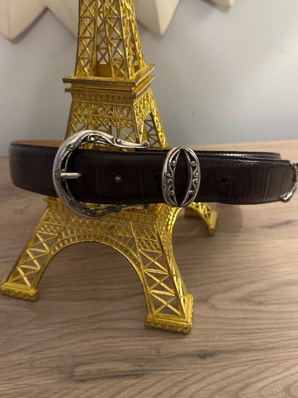 Brighton Dark Brown Leather Belt with Decorative Silver Buckle